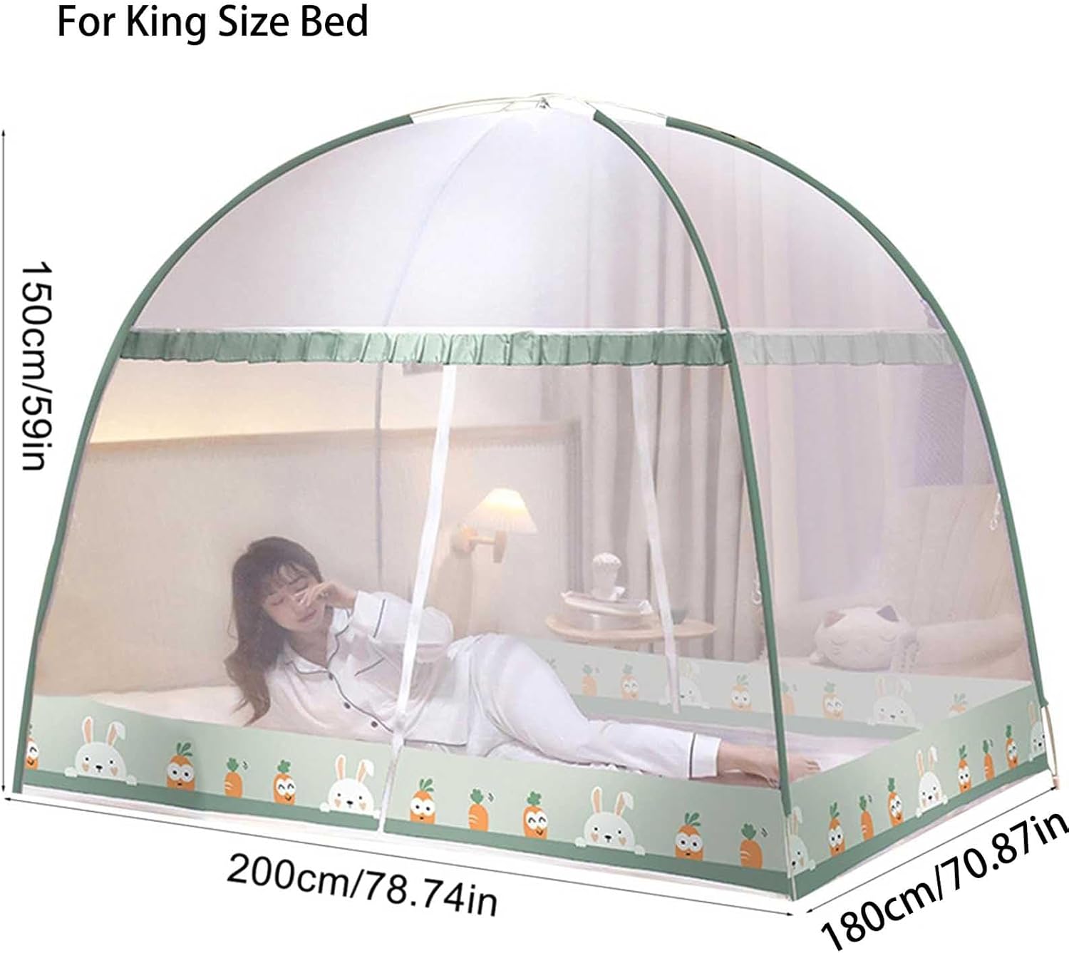 Pop-Up Mosquito Net Tent for Beds Portable Folding Canopy with Net Bottom, Fits Twin to King Size 79x71x59inch, Easy Install Wash for Baby Adults, Indoor Outdoor Use (Pink Rabbit- King Bed)