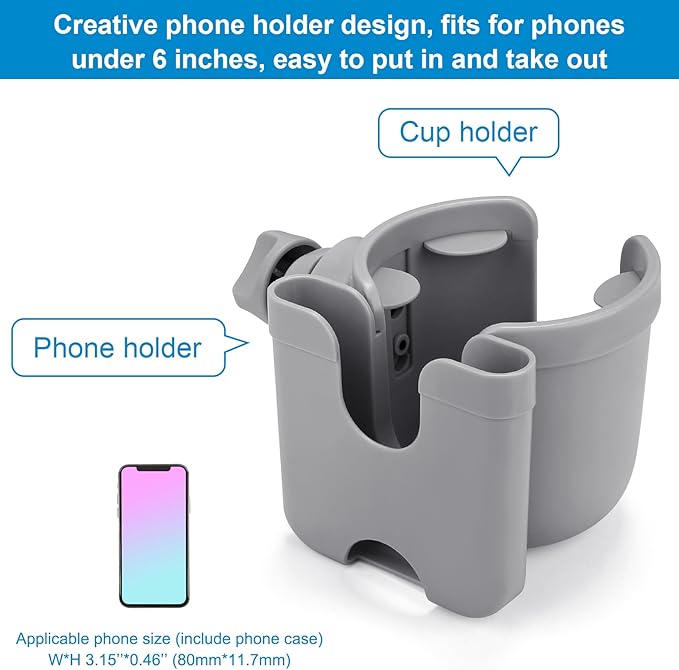 Accmor Stroller Cup Holder with Phone Holder, Bike Cup Holder, Universal Cup Holder for Uppababy Nuna Doona Strollers, 2-in-1 Cup Phone Holder for Stroller, Bike, Wheelchair, Walker, Scooter-BubblyBeeBaby