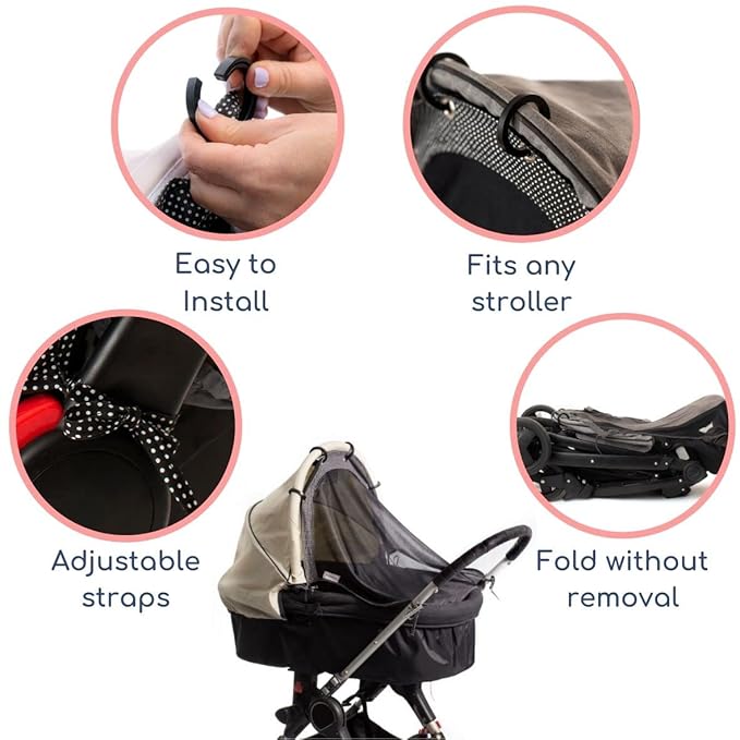 Stroller Sun Shade - Universal UV Protection Cover for Strollers Sunshade with See Through, Clip-On Sun Blocker, Sun Shield for Baby, Breathable Adjustable Fit, Full Coverage, Medium-BubblyBeeBaby