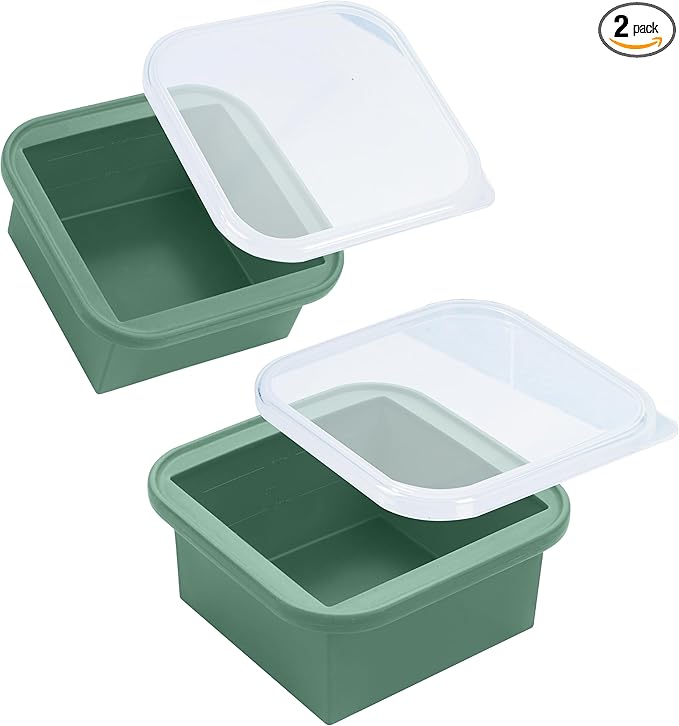 2-Cup Silicone Freezer Trays with Lids – Perfect for Meal Prep, Portion Control, and Easy Freezing-Meal Prep Container Molds for Soup,Leftovers (Green, 2 pack)-BubblyBeeBaby