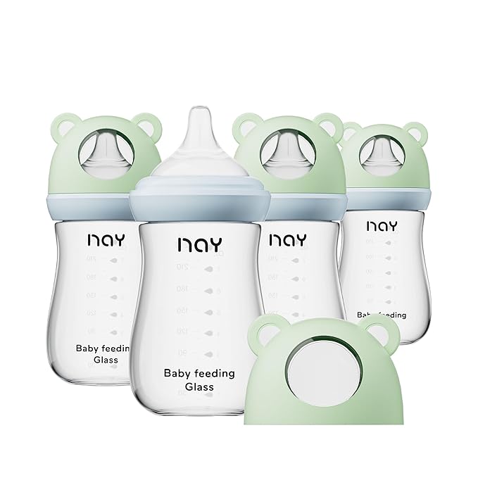Natural Glass Baby Bottle for Breastfeeding Babies, 8oz Anti-Colic Baby Bottle with Natural Response Nipple(M), Clear, Wide Neck, 4 Pack, 3 Months+-BubblyBeeBaby