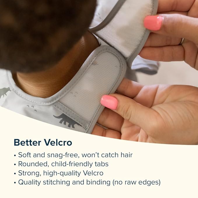 Tiny Twinkle Mess Proof Baby Bibs for Eating - Waterproof, Wipeable Bibs - Toddler Bib- Travel Friendly - PFAS, PVC, BPA, Phthalate Free - Baby Food Bib (3 Pack,Dinosaur)-BubblyBeeBaby