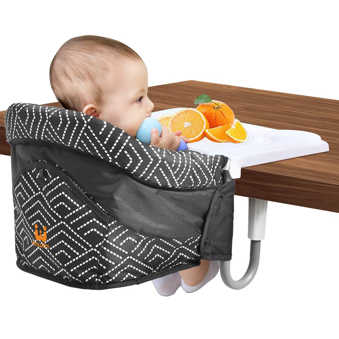 MTWML Hook On High Chair with Tray,Portable Baby High Chair That Attaches to Table,Clip On Fast Table Seat for Babies and Toddlers.Baby Feeding Seat for Dining Tables and Counter(Stripe-Black)