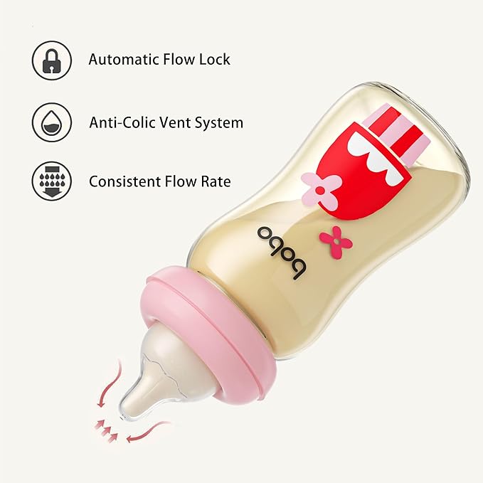 YOHKOH PPSU Baby Bottle Wide Neck, Newborn Anti-Colic Baby Bottle with Natural Response Nipple, Streamlined Body, Easy to Clean (8.8oz (Pack of 2), Red)-BubblyBeeBaby