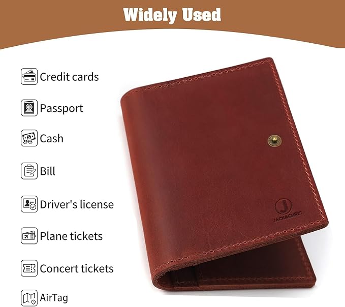 Jack&Chris Genuine Leather Passport Holder For Travel, RFID Blocking Handmade Passport Holder with Card Case Organized & Safe, Quality Travel Essentials for Women and Men for Gifting, Red-BubblyBeeBaby