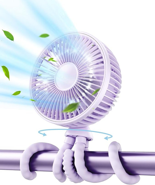 Gaiatop Oscillating Baby Stroller Fan with LED Night Light, 4 Speeds Cooling Rechargeable 360° Rotate Clip On, Battery Operated Small Portable Fans for Car Seat Crib Treadmill Travel-BubblyBeeBaby