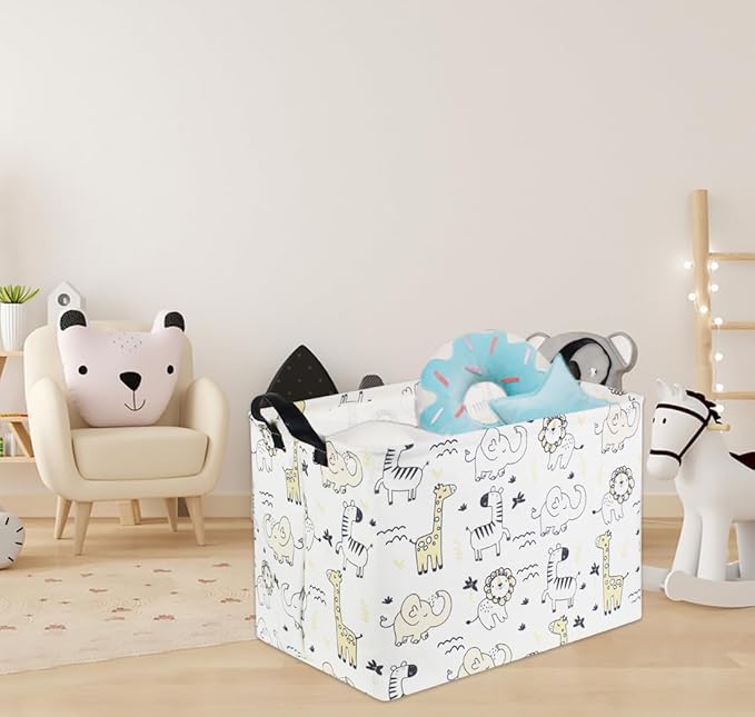 HIYAGON Baby Baskets kids Toy Basket for Boy and Girls Woodland Gift Basket Empty Cute Storage Bin Organizer Box Rectangular Animal Room Decor for Books(Animal)-BubblyBeeBaby
