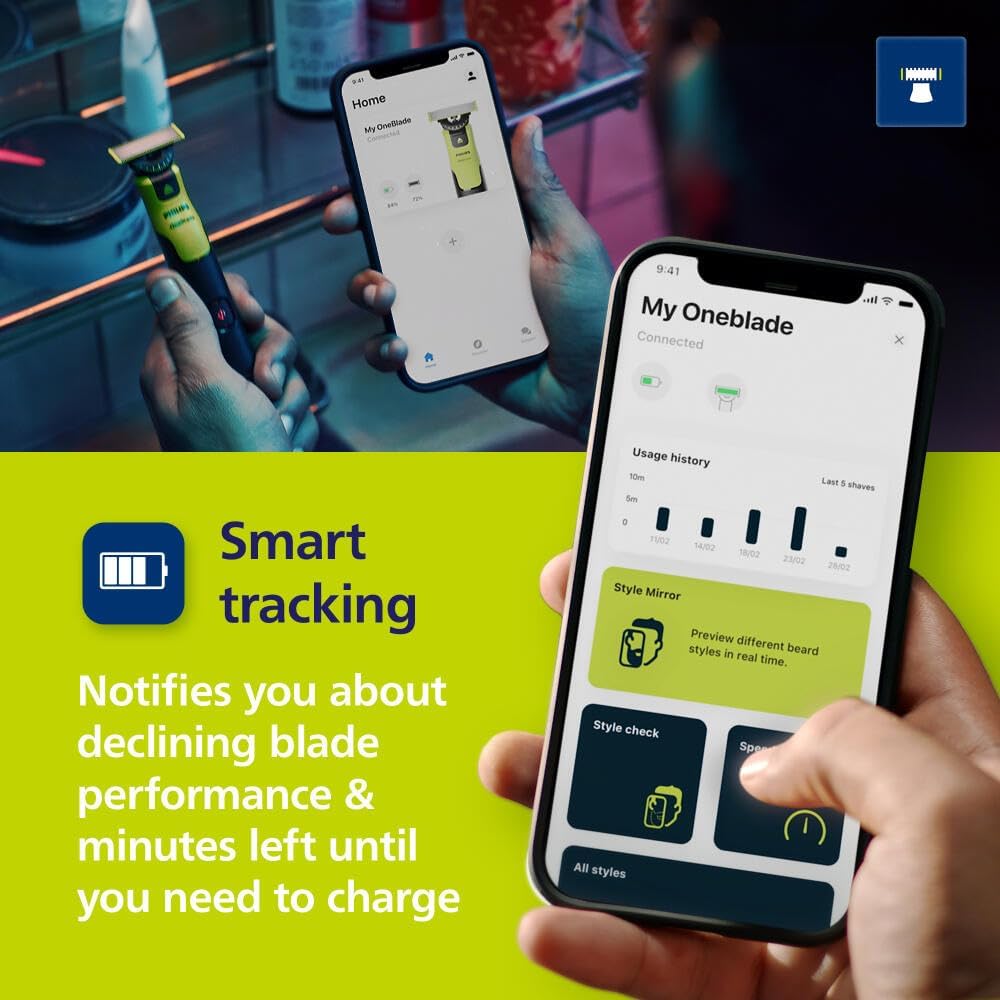 Philips Norelco OneBlade 360 with Connectivity Hybrid Face + Body, Electric Beard Trimmer, Shaver and Body Groomer with 360 Blade Tech, 1x360 Blade, 5-in-1 Comb, Body Kit, Travel Case, Model QP4631/90