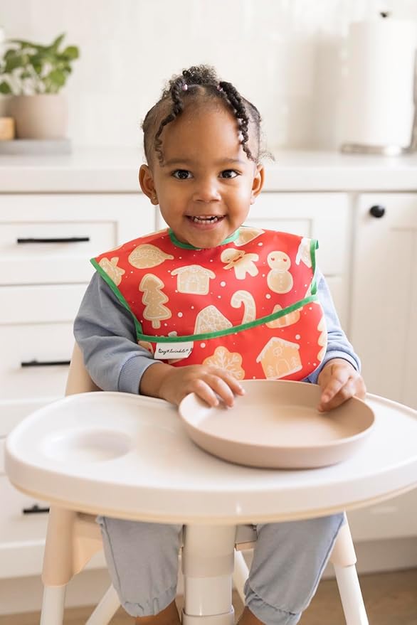 Tiny Twinkle Mess-Proof Baby Bib - Waterproof Bib for Baby Girl or Boy- Machine Washable - Adjustable Closure - PVC, BPA, & Phthalate Free - Great for Travel - Baby Food Bibs (3 Pack,Christmas)-BubblyBeeBaby