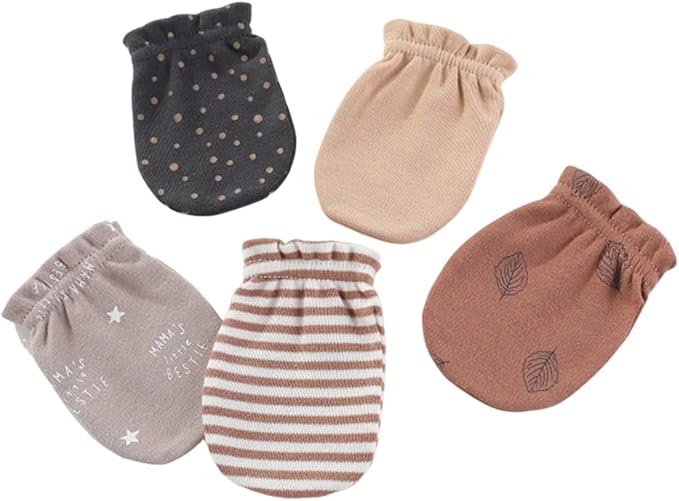 5 Pack Unisex New Born Boy Girls No Scratch Mittens Cotton Soft Baby Gloves Accessory 0-3 Months Infant Essentials-BubblyBeeBaby