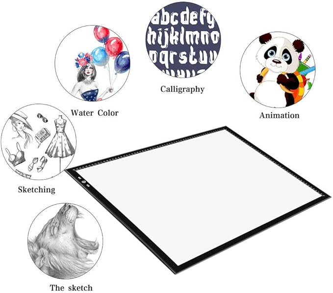 HSK A2 Artist tracing Light Box Copy Table 12V2A Adapter Dimmerable 5000 Lux Lock/Unlock Button Artcraft Light Pad for Tatto Drawing, Sketching, Animation,Diamond Painting-BubblyBeeBaby