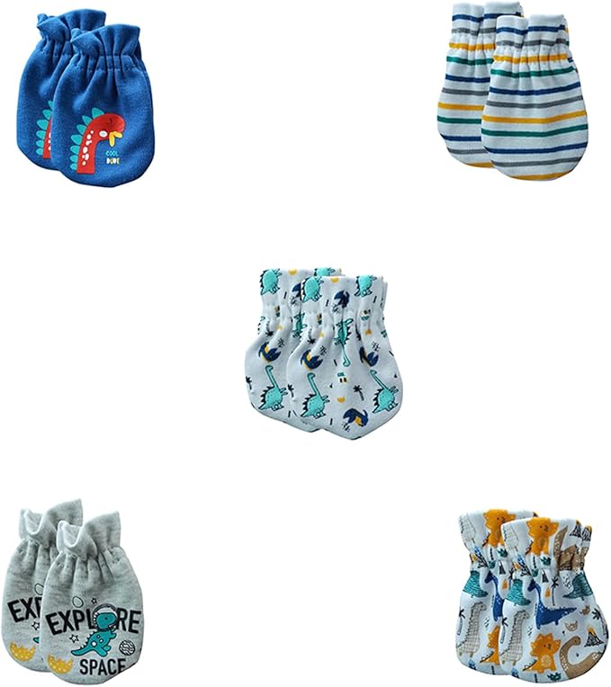 5 Pairs Baby Not Scratch Mittens 0-6 Months New Born Boy Girl Gloves Cute Infant Accessories-BubblyBeeBaby