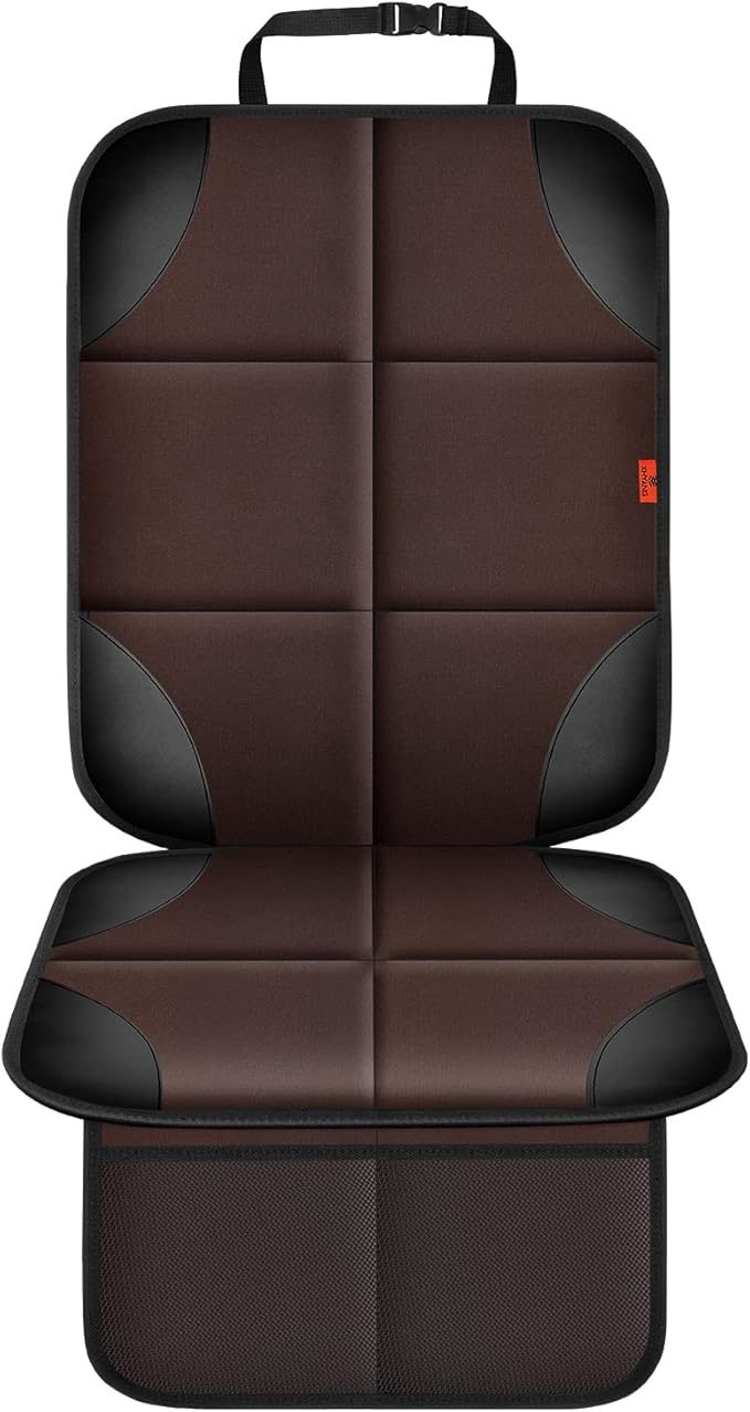Car Seat Protector 1 Pack Car Seat Cushion Mat Thickest Padding,Waterproof 600D Fabric Car Seat Covers for Non-Slip Backing Mesh Pockets for Baby and Pet (Brown, 1 Pack)-BubblyBeeBaby