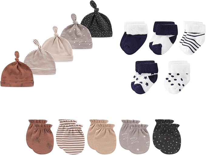 15 Pack Unisex New Born Boy Girls Hats Mittens Socks Sets Cotton Soft Infant Accessory 0-6 Months Baby Essentials-BubblyBeeBaby