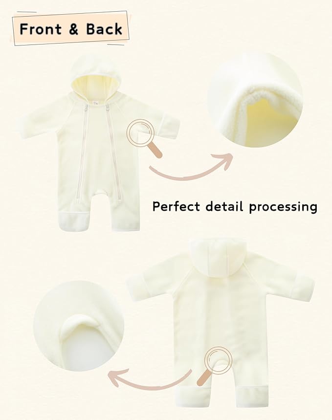 Newborn Baby Fleece Jumpsuit Girls Boys Winter Hooded Coverall Romper Cute Baby Snowsuit Clothes-BubblyBeeBaby