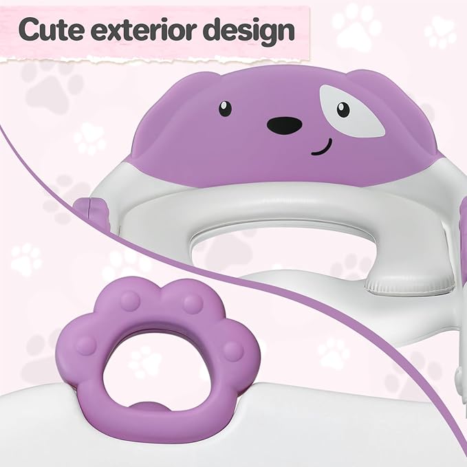 2 In 1 Potty Training Toilet Seat & Toddler Step Stool, Bottom Triangle Stability Toddler Toilet Seat, Adjustable Step & Seat Height Potty Seats for Toddlers Boys Girls (Purple)-BubblyBeeBaby