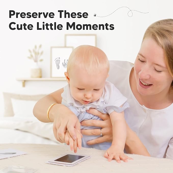 2-Pack Inkless Baby Hand and Footprint Kit - Mess Free Ink Pad for Newborn Keepsake, Dog Nose & Paw Print Kit, Clean Touch Ink Pad for Baby Hand & Footprints, Ideal New Mom Gifts (Jet Black)-BubblyBeeBaby