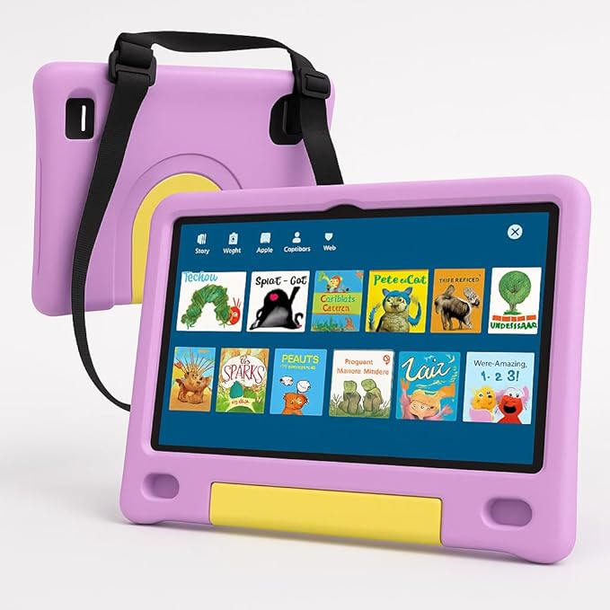 10.1 Inch Kids Tablet with Shockproof Case | Android 14, 64GB+8GB RAM, 12H Battery | Parental Control, Google Kids Space & Preloaded Educational Apps | WiFi 6, HD Display, Ages 3-12-BubblyBeeBaby