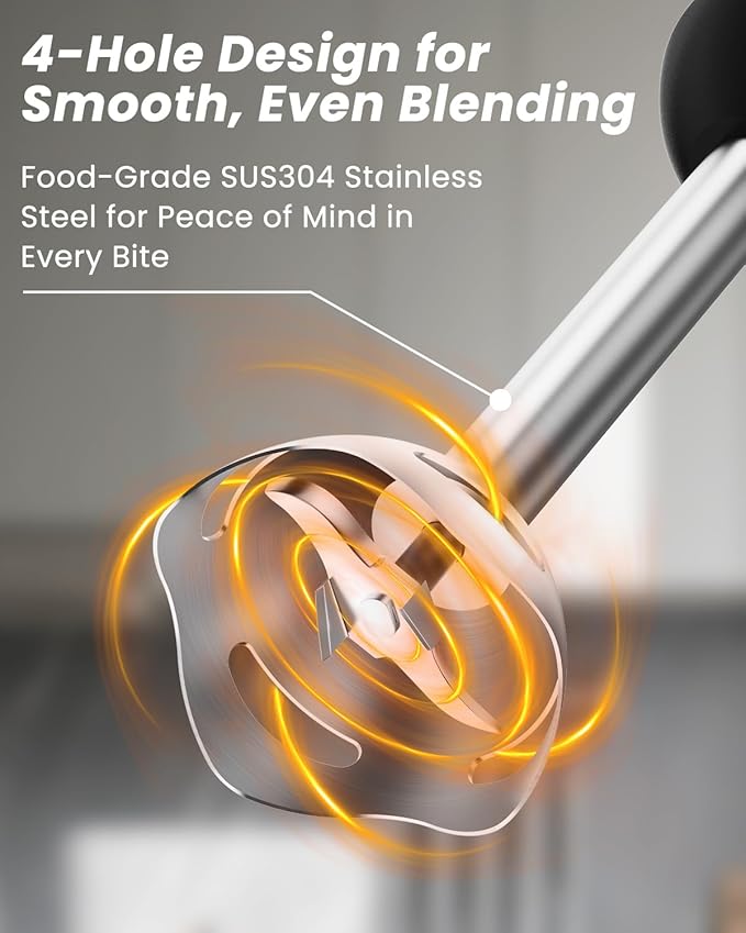 Immersion Blender Handheld 1000W, 3 in 1 Stick Hand Blenders for Kitchen with 20 Variable Speeds & Turbo, 304 Stainless Steel with Electric Whisk & Milk Frother Attachments for Soup, Puree & Emulsion-BubblyBeeBaby