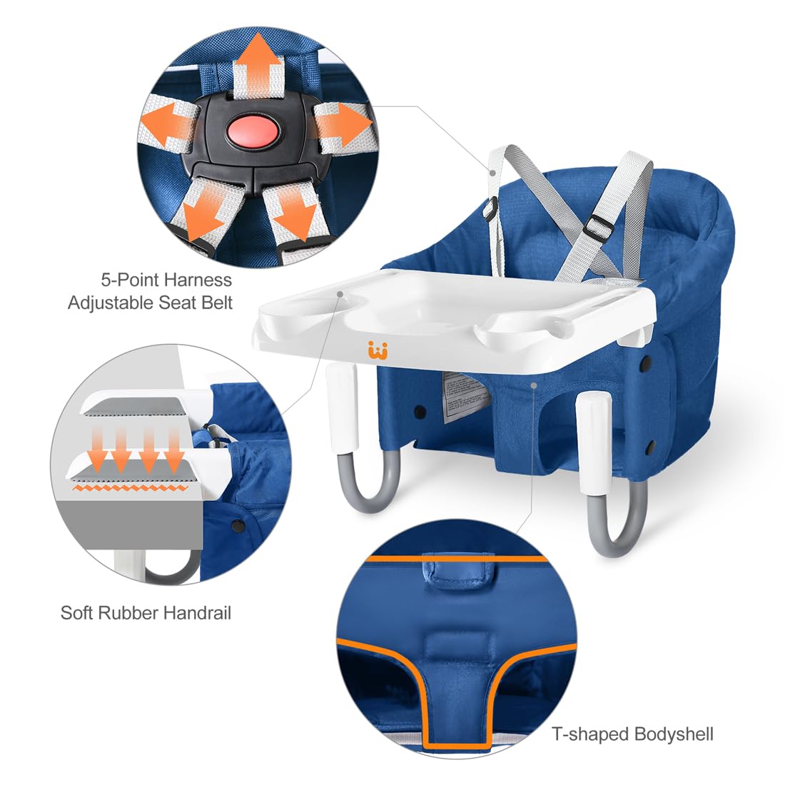 MTWML Hook On High Chair with Tray,Portable Baby High Chair That Attaches to Table,Clip On Fast Table High Chair for Babies and Toddlers.Baby Feeding Seat for Table and Counter to Travel (Pure-Blue)