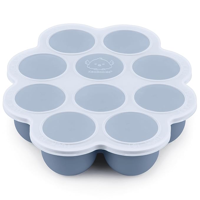 KeaBabies Silicone Food Freezer Trays with Lid, 2oz x 10 Pods Baby Food Storage Containers, Easy Puree Meal Prep, Breast Milk Silicone Freezer Molds, Dishwasher, Microwave Safe, BPA-Free (Slate)-BubblyBeeBaby