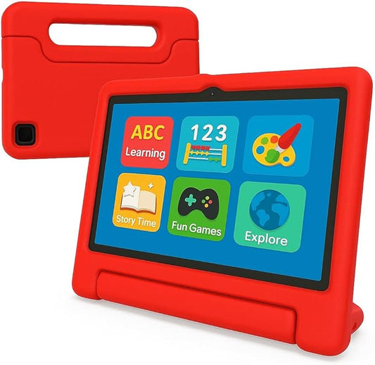 10.1 Inch Kids Tablet with Shockproof Case | Android 14, 64GB+8GB RAM, 12H Battery | Parental Control, Google Kids Space & Preloaded Educational Apps | WiFi 6, HD Display, Ages 3-12-BubblyBeeBaby
