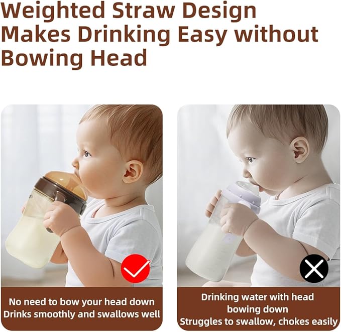 Thyseed Infant Spill Proof Weighted Straw Sippy Cups with Handles and Lids Breastfed Baby First Soft Spout Top Training Water Cup Toddler Boy Girl No Leak Transitioning Bedtime Milk Bottles 6 Months+-BubblyBeeBaby