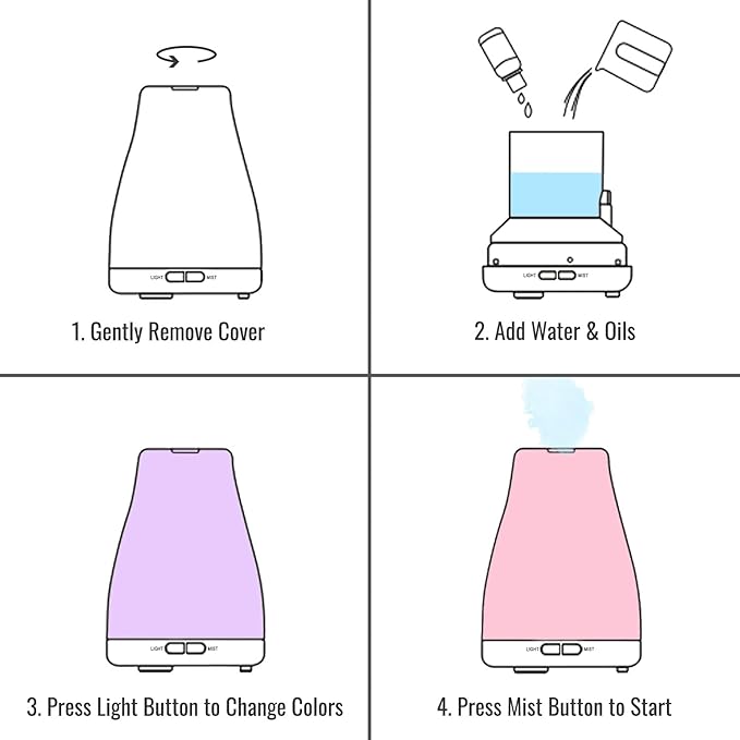 HealthSmart Essential Oil Diffuser, Cool Mist Humidifier and Aromatherapy Diffuser with 150ML Tank Ideal for Small Rooms, Adjustable Timer and Mist Mode, White-BubblyBeeBaby