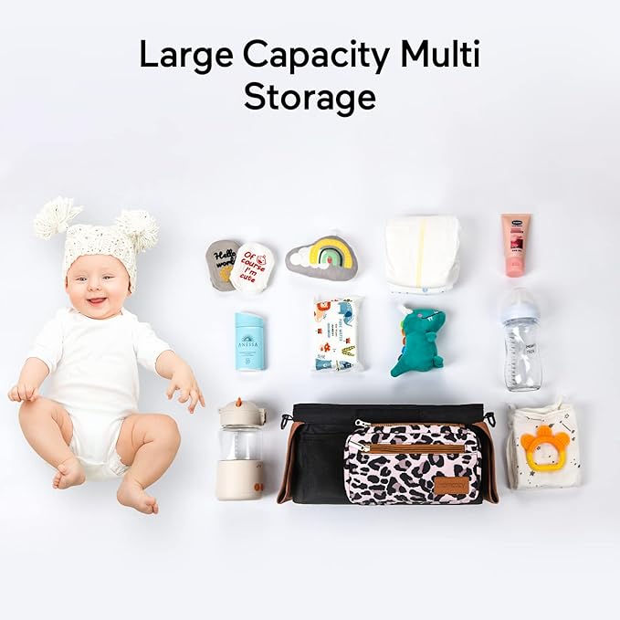 Momcozy Universal Stroller Organizer with Insulated Cup Holder Detachable Phone Bag & Shoulder Strap, Fits for Stroller like Uppababy, Baby Jogger, Britax, BOB, Umbrella and Pet Stroller-BubblyBeeBaby