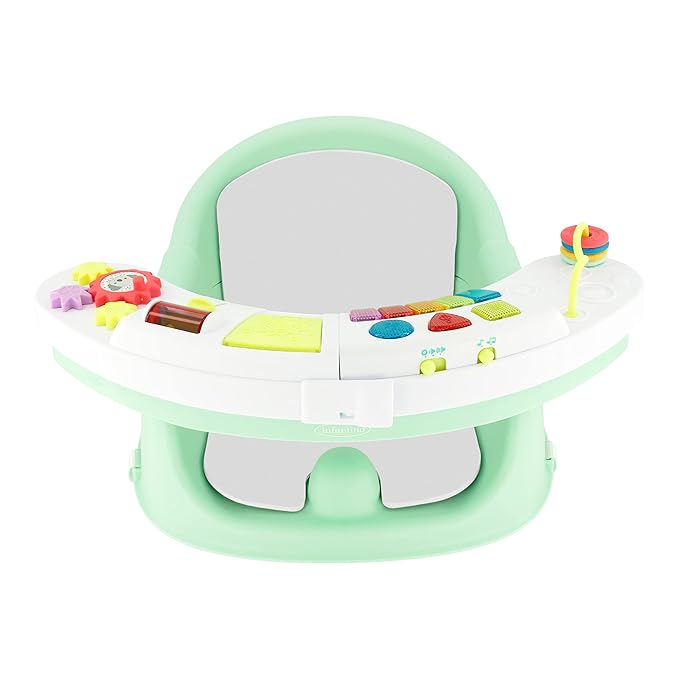 Infantino Music & Lights 3-in-1 Discovery Seat and Booster - Convertible Booster, Infant Activity Seat and Feeding Seat with Electronic Piano for Sensory Exploration, for Babies and Toddlers, Mint-BubblyBeeBaby