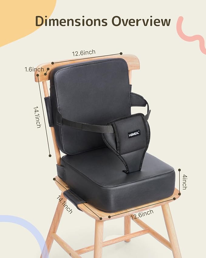 HOMEAL Booster Seat for Kitchen Chair, Breathable Toddler Booster Seat for Dining Table with Backrest and Adjustable Straps, Portable Travel Toddler Booster Seat, Dark Grey-BubblyBeeBaby
