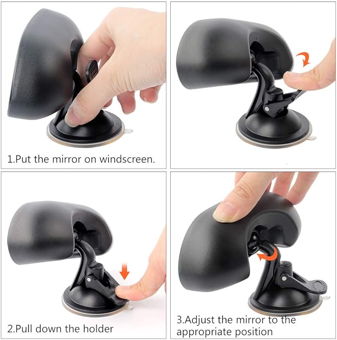 GES Rear View Mirror - 360 Degree Adjustable, Strengthen Suction Cup for Car - 5.9 x 2.2Inch - Black-BubblyBeeBaby