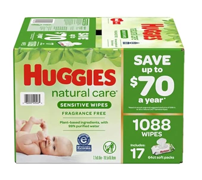 HUGGIES Natural Care Sensitive Baby Wipe Refill, Fragrance Free (1,088 Count)-BubblyBeeBaby