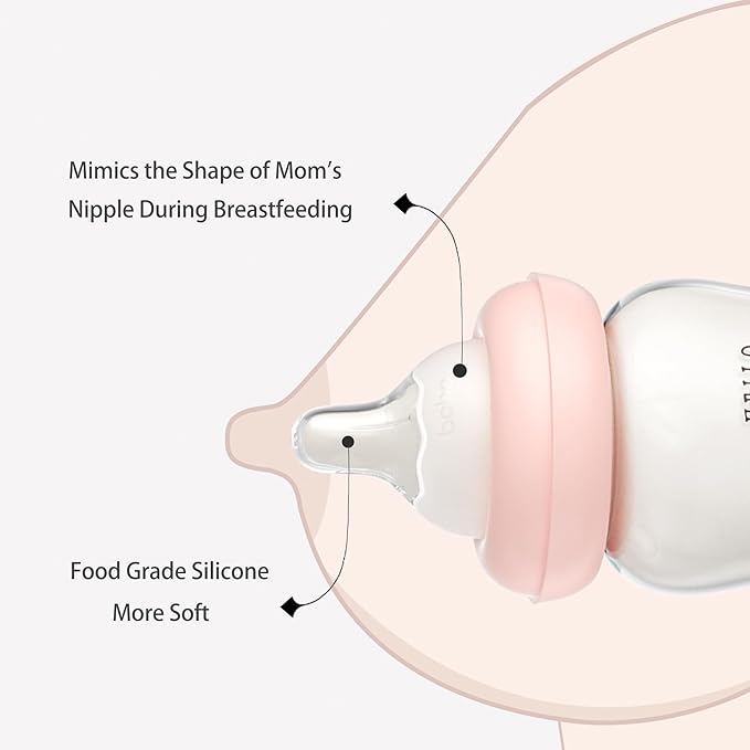 YOHKOH Natural Glass Baby Bottle with Natural Response Nipple, Newborn Anti-Colic Baby Bottles, Wide Neck Mushroom Cap Baby Bottle, Clear ((5.4oz (Pack of 2), Purple)-BubblyBeeBaby