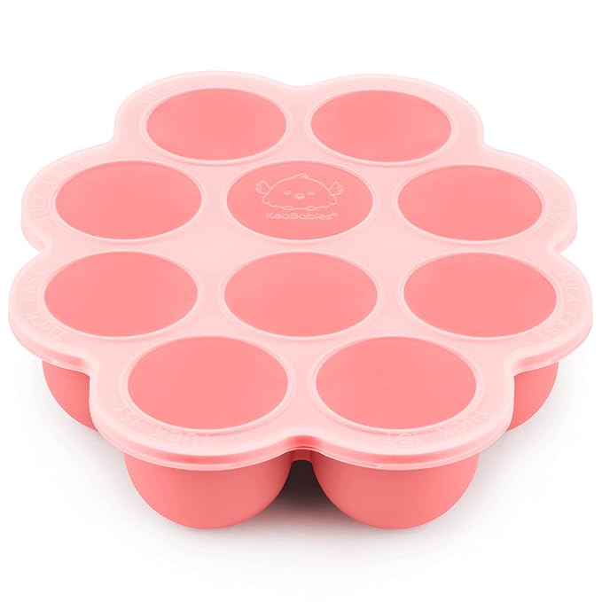 KeaBabies Silicone Food Freezer Trays with Lid, 2oz x 10 Pods Baby Food Storage Containers, Easy Puree Meal Prep, Breast Milk Silicone Freezer Molds, Dishwasher,Microwave Safe,BPA-Free(Blossom)-BubblyBeeBaby