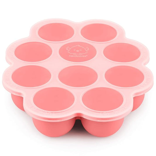 KeaBabies Silicone Food Freezer Trays with Lid, 2oz x 10 Pods Baby Food Storage Containers, Easy Puree Meal Prep, Breast Milk Silicone Freezer Molds, Dishwasher,Microwave Safe,BPA-Free(Blossom)-BubblyBeeBaby