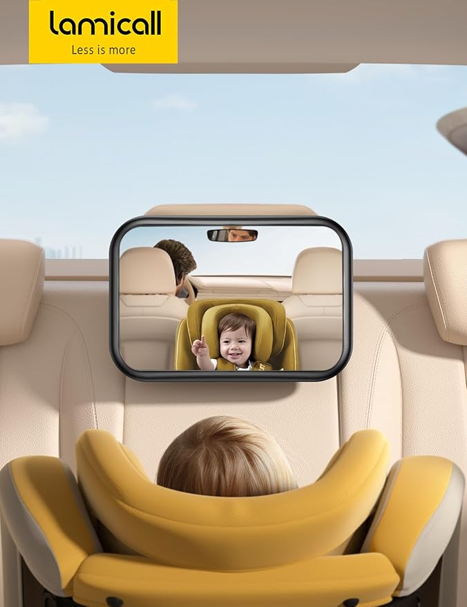 Lamicall Baby Car Mirror for Backseat - [2025 Safest Triangle Hook Clip] Acrylic Car Seat Mirror for Rear Facing, 360° Rotation & Wide Clear View, 3S Quick Install, Newborn Baby Essentials Accessories-BubblyBeeBaby