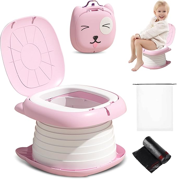 2025 Upgraded Portable Potty Training, Travel Potty for Toddler, portable toilet for kids Foldable, Apply to Seat Emergency Toilet for Camping, Outdoor,Car, Indoor(Pink)-BubblyBeeBaby