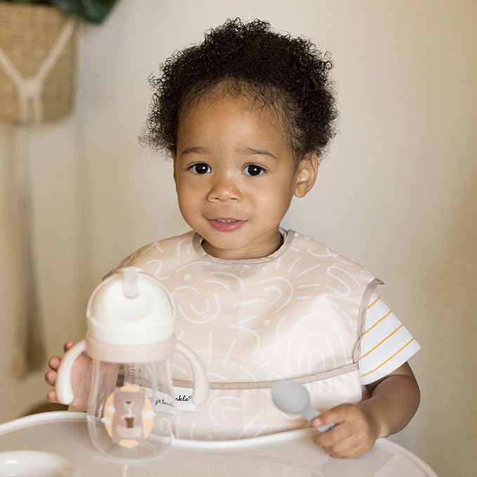 Tiny Twinkle Mess Proof Baby Bibs for Eating - Waterproof, Wipeable Bibs - Toddler Bibs - Travel Friendly - PFAS, PVC, BPA, Phthalate Free - Baby Food Bibs(3 Pack,Zen Garden)-BubblyBeeBaby