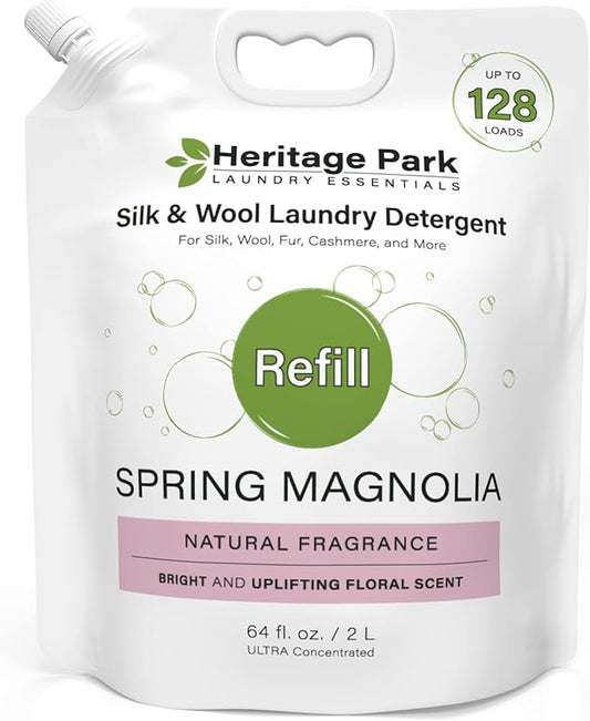 Heritage Park Silk & Wool Spring Magnolia Floral Scent, pH-Neutral Laundry Detergent - Enzyme-Free, Ultra Concentrated (64 fl oz Refill)-BubblyBeeBaby