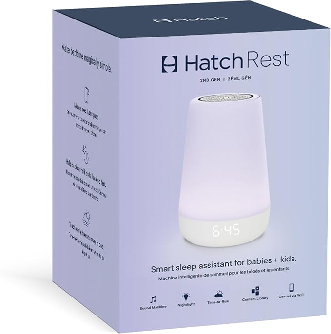 Hatch Rest Baby Sound Machine, Night Light | 2nd Gen | Registry Essential, Sleep Trainer, Routine Builder, Time-to-Rise Alarm Clock, White Noise Soother, Nursery Stories, Toddler Kids Bedroom (Wi-Fi)-BubblyBeeBaby