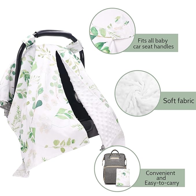 TANOFAR Car Seat Cover Baby, Carseat Covers Baby Boy Girl, Peekaboo Opening Infant Car Seat Cover for Winter, Warm & Cozy, Green Leaf-BubblyBeeBaby