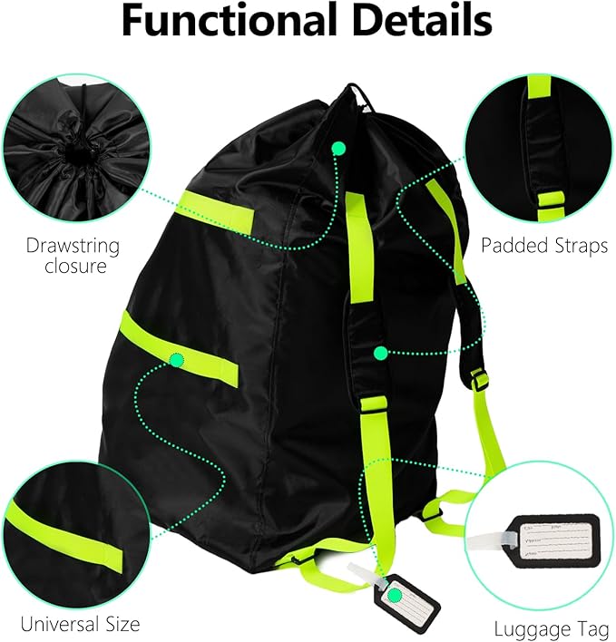 elaia Car Seat Travel Bag for Airplane, Waterproof Wearable with Straps, Large Capacity Padded Car Seat Check Bag, Perfect for Air Travel, Family Vacations, and Parents with Infants-BubblyBeeBaby
