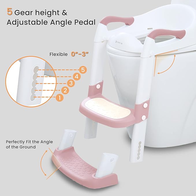 JASSONE® Potty Training Seat, Toddler Step Stool, 2 in 1 Potty Training Toilet for Kids, Baby Seat with Splash Guard and Anti-Slip Pad for Boys Girls Potty Training, BabyPink-BubblyBeeBaby