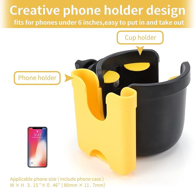 Accmor Stroller Cup Holder with Phone Holder, Bike Cup Holder, Universal Cup Holder for Uppababy Nuna Doona Strollers, 2-in-1 Cup Phone Holder for Stroller, Bike, Wheelchair, Walker, Scooter-BubblyBeeBaby