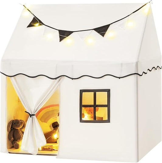 INFANS Kids Play Tent with Washable Mat Star Light Windows, Anti-Trip Large Playhouse Toys for Children Boys Girls, Indoor Outdoor Princess Tents Castle for Toddlers (Black- Wide Door)-BubblyBeeBaby