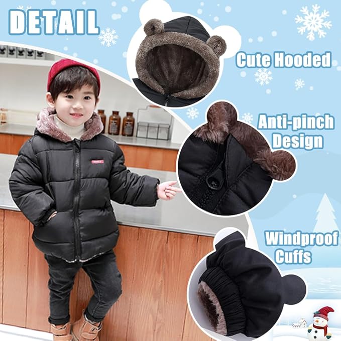 Infant Baby Winter Coat Bear Hooded Jacket Warm Fleece Snowsuit Windproof Outerwear for Toddler Boy Girl 9M-4T-BubblyBeeBaby