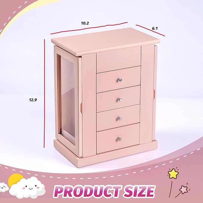 Jewelry Box for Girls, Musical Jewelry Box with Spinning Dancer Gifts for Little Girls Christmas New Year Birthday Children's Day, 5 Layer Large Wooden Kids Music Jewelry Organizer Box(Pink)-BubblyBeeBaby