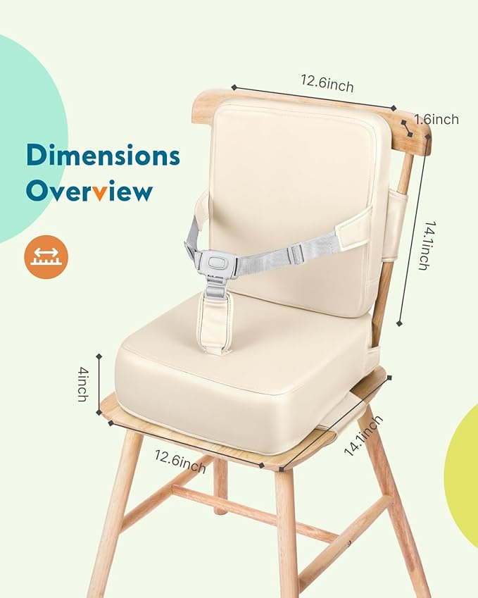HOMEAL Toddler Booster Seat for Dining Table - Toddler Dining Cushion with Wipeable Surface -Booster Seat for Kitchen Chair with Easy-Install Straps - Breathable Fabric - Beige-BubblyBeeBaby