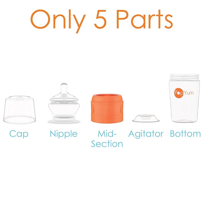 PopYum Orange Formula Making Baby Bottle Starter Set, 4-Pack, 2X 5oz Bottles with #1 Slow Flow Nipples + 2X 9oz Bottles with #2 Medium Flow Nipples-BubblyBeeBaby